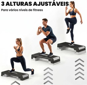 Step de Aeróbica para Fitness com Altura Ajustável de 15/20/25 cm Carga 250 kg para Casa e Ginásio Preto