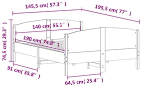Cama sem colchão 140x190 cm pinho maciço castanho-mel