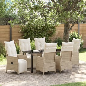 vidaXL Conjunto de Jantar de Jardim de 7 Peças com Almofadas Bege Rattan Sintético