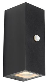 Candeeiro de parede preto 2 luzes IP44 com sensor de movimento - Baleno