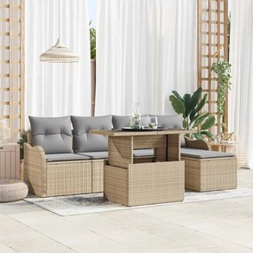 Conjunto de Sofá para Jardim vidaXL de 6 Peças com Almofadas Bege de Polirattan