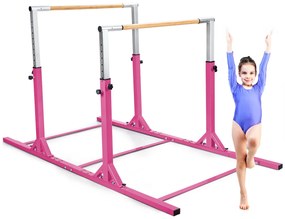 Barras Paralelas Ginástica com Comprimento Ajustável e 11 Alturas Carga 100 kg para Crianças dos 6 aos 12 Anos 250 x 131 x 140 cm Rosa