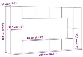 armários de TV montados na parede 8 pcs madeira velha