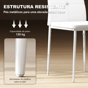 Conjunto de 6 Cadeiras de Sala de Jantar (MESA NÃO INCLUIDA) Estofadas em PU Cadeiras de Cozinha com Encosto Alto com Botões 41x50x97 cm Branco