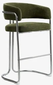 Banqueta Alta Com Encosto Estofado E Estrutura Em Ferro Zantria ↑75 Cm & Chenille Verde Sálvia - Sklum