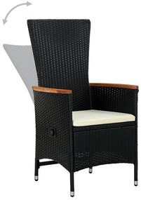 5 pcs conjunto de jantar p/ jardim c/ almofadões preto