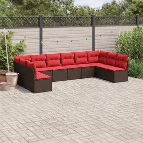 vidaXL 10 pcs conj. sofás jardim com almofadões vime PE castanho