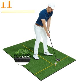 Tapete de relva de golfe sintético 3 em 1, 2 bastões de alinhamento e 6 peças de golfe para uso interno e externo 152 x 92 x 3,2 cm Verde