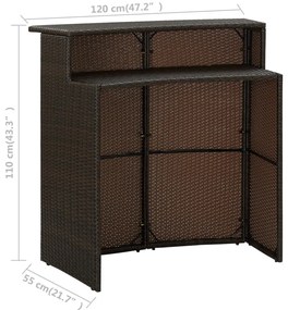 3 pcs conjunto de bar para jardim castanho