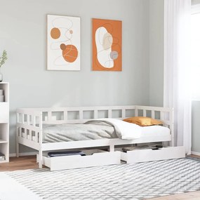 vidaXL Sofá-cama c/ gavetas 90x200cm madeira de pinho maciça branco