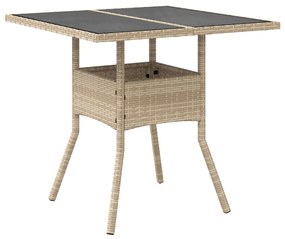 Mesa de jardim com tampo de vidro 80x80x75 cm vime PE bege