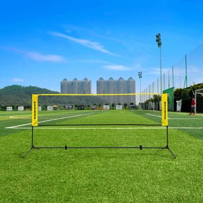 Rede de badminton regulável em altura 500 x 103 x 155 cm com saco de transporte Preto-amarelo