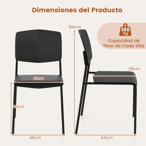 Conjunto de 4 cadeiras sem braços com encosto ergonómico e assento largo empilháveis para sala de jantar Carga 160 kg Preto