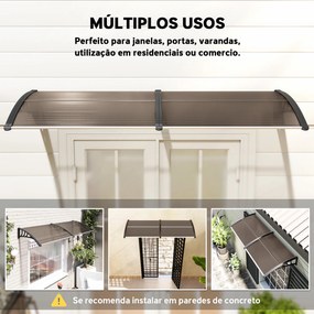 Marquise para Portas e Janelas 195x75 cm  Marquise com Proteção para Sol e Chuva com Painéis de Policarbonato Castanho
