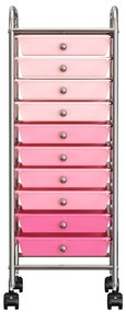 Carrinho de arrumação móvel c/ 10 gavetas plástico degradê rosa