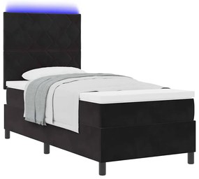 Cama Box com Colchão e LED preto 90x190 cm veludo