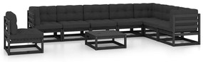 vidaXL 9pcs conjunto longue de jardim c/ almofadões pinho maciço preto
