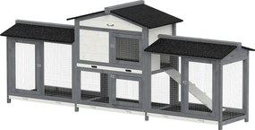 PawHut Casa para coelhos 2 andares Gaiola de madeira 230 x 53 x 93,5 cm Resistente ao inverno com telhado asfáltico Parque de passeio bandejas removíveis | Aosom Portugal