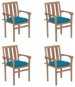 Cadeiras de jardim empilháveis c/ almofadões 4 pcs teca maciça