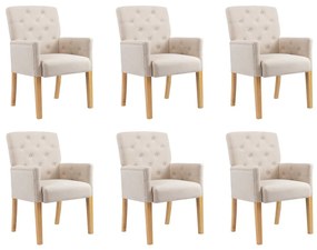 vidaXL Cadeiras de jantar com apoio de braços 6 pcs tecido bege