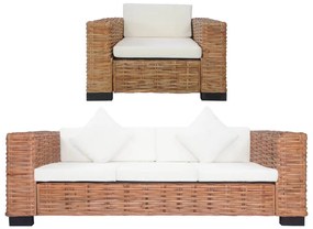 2 pcs conjunto de sofás com almofadões vime natural