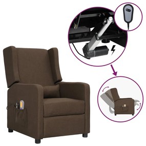 vidaXL Poltrona de massagens elétrica reclinável tecido castanho