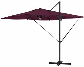 Parasol Cantilever Roma com LEDs Vermelho Bordeaux 286x285x270 cm em A