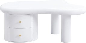 Mesa de centro com forma irregular, 2 gavetas, 97x64x42 cm, Branco