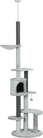 PawHut Arranhador com tensor de teto, rede, casinha, plataformas, bola de brincar, 225-255cm, Cinza | Aosom Portugal