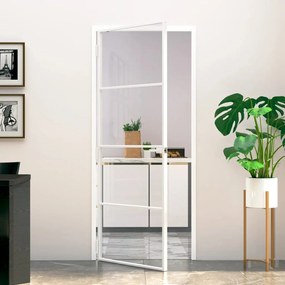 Porta interior 83x201,5 cm vidro temperado/alumÃnio fino branco