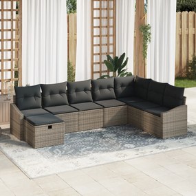 Conjunto de Sofá de Jardim com 8 Peças e Almofadas Cinza Poliéster Rat