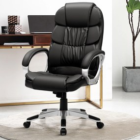 Cadeira de escritório em couro Faux-PU com almofada grossa e braços acolchoados para computador 74 x 67 x 113-122,5 cm preto