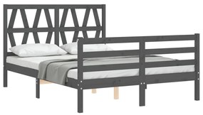 Estrutura de cama com cabeceira 140x190 cm madeira maciça cinza