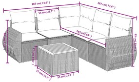 6 pcs conjunto de sofás p/ jardim com almofadões vime PE bege