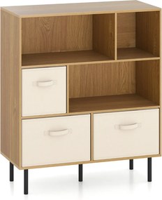 Estante com 6 cubos 90 x 40 x 105 cm e com 3 gavetas de tecido dobráveis e removíveis moderno Natural