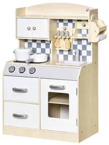 HOMCOM Cozinha Infantil de Madeira para Crianças de 3-6 Anos com 5 Acessórios Cozinha Infantil com 2 Armários 54,5x29x80cm | Aosom Portugal