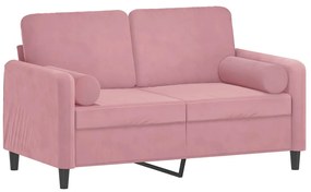 Sofá 2 lug. c/ almofadas decorativas 120 cm veludo rosa