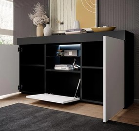 Aparador "Elma" com Luz LED - 135x73x34 cm - Preto e Branco Mate - Des