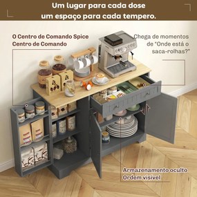 Aparador de Cozinha com 3 Prateleiras de Porta Gaveta e Prateleiras Ajustáveis para Sala de Jantar 105x40x83 cm Cinzento