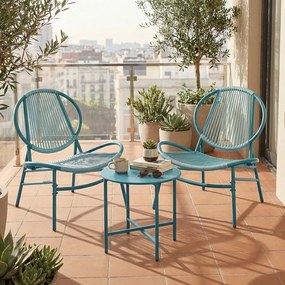 Conjunto jardim de 3 peças com mesa e 2 cadeiras em azul-marinho