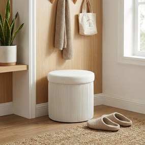 Puff de Arrumação Banco de Arrumação Dobrável 35 L 38x38x38 cm Estofado em Veludo Baú de Arrumação Redondo Creme