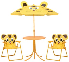 vidaXL 3 pcs conjunto bistrô de jardim infantil c/ guarda-sol amarelo