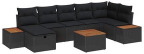 vidaXL Conjunto de Sofá de Jardim com almofada 8 pcs Preto vime PE