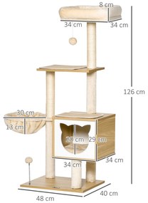 PawHut Árvore Arranhador para Gatos com Plataforma Altura 126 cm Torre