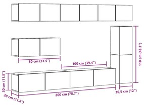 Conjunto de armário de TV 7 peças montado na parede