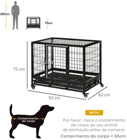 PawHut Gaiola de Metal para Cães com Rodas e Freios Bandeja Removível