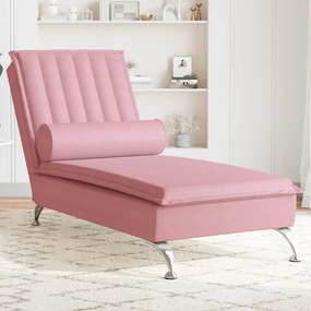 Chaise lounge de massagem com rolo veludo rosa