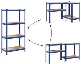 Prateleiras de armazenamento de 4 camadas 2 pcs aço azul