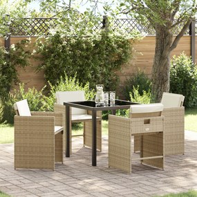 vidaXL Conjunto de Jantar de Jardim com 5 Peças e Almofadas Bege Rattan Poliéster