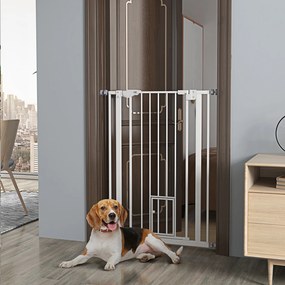 Barreira de segurança para animais com 104 cm de altura e Largura ajustável: 74 a 80 cm, com porta de fecho automático e sistema de dupla travagem, se